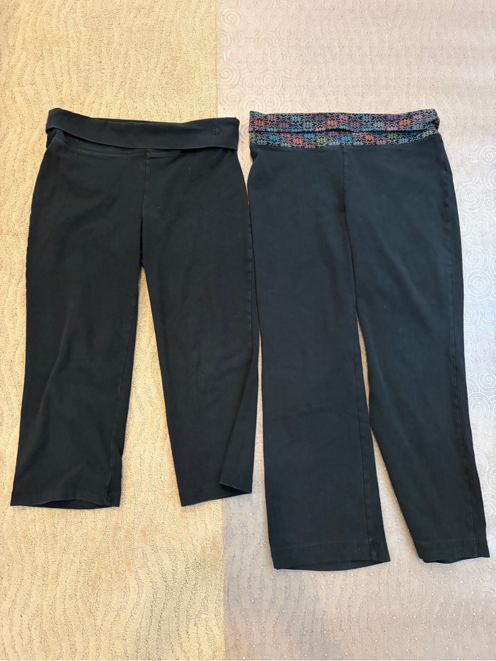 Old Navy Black Cropped Pull-On Pants Duo (Solid & Pattern Waist)